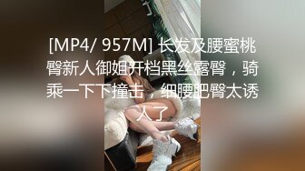 [MP4/ 957M] 长发及腰蜜桃臀新人御姐开档黑丝露臀，骑乘一下下撞击，细腰肥臀太诱人了